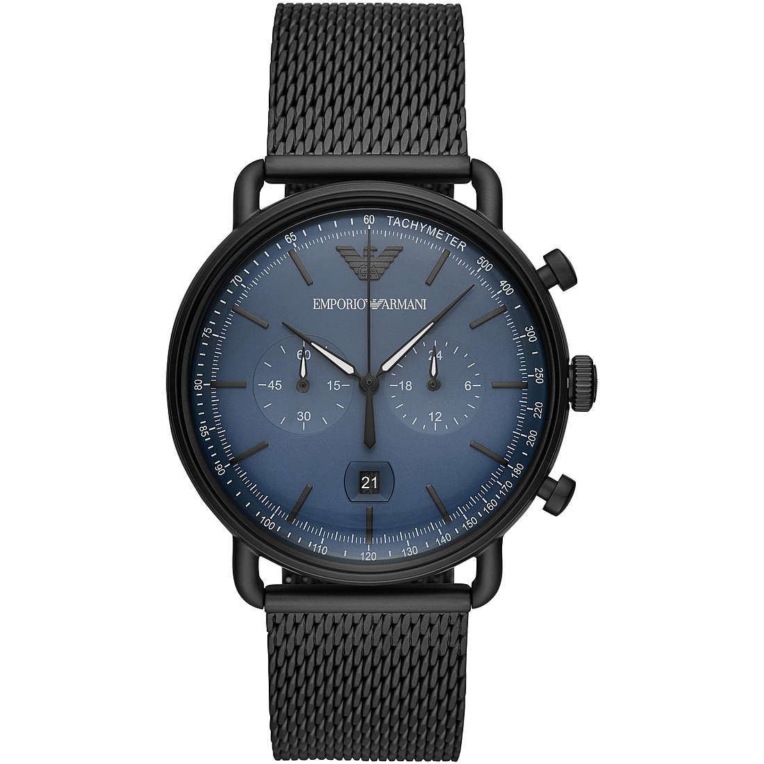 Aviator Noir Matte Cadran Bleu Watchesmoda