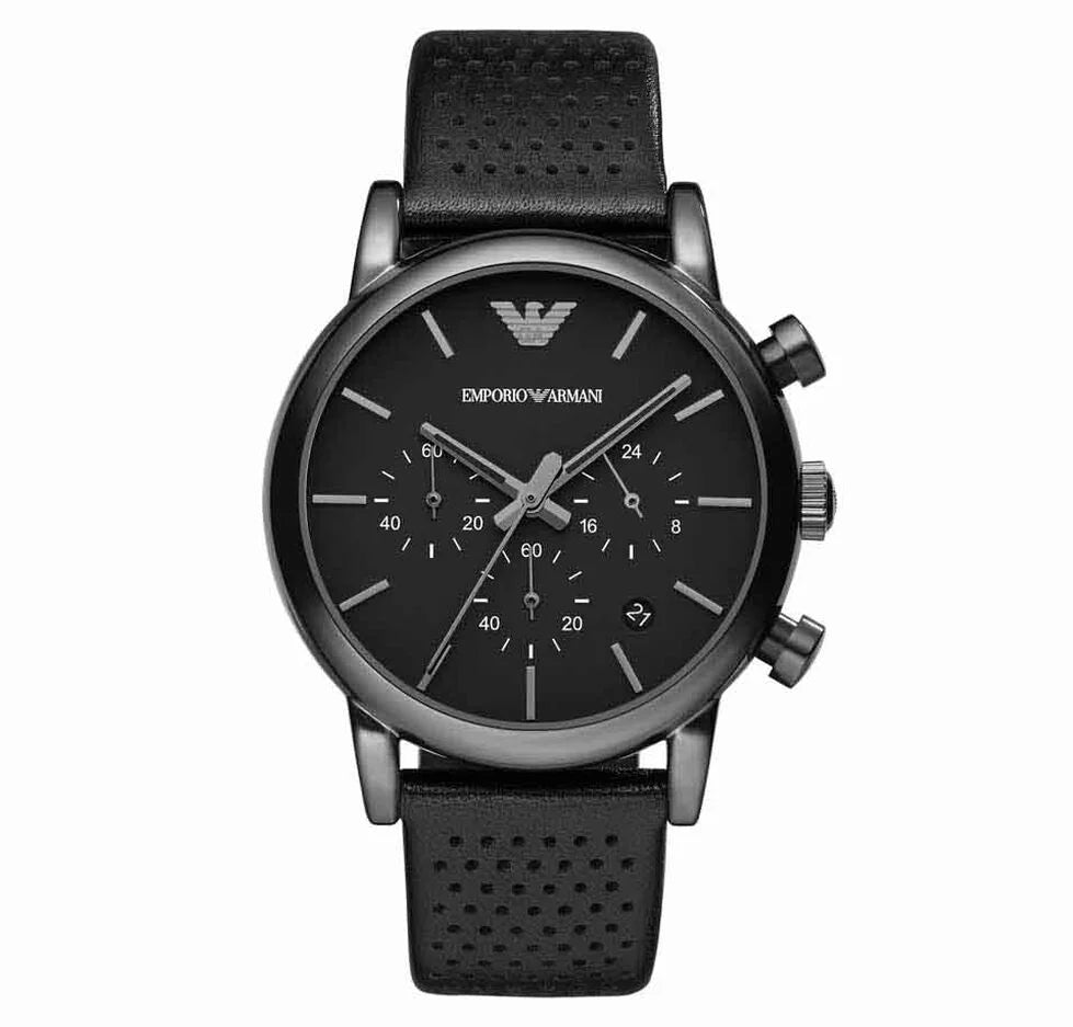 Luigi S Cuir Perforé Noir Watchesmoda