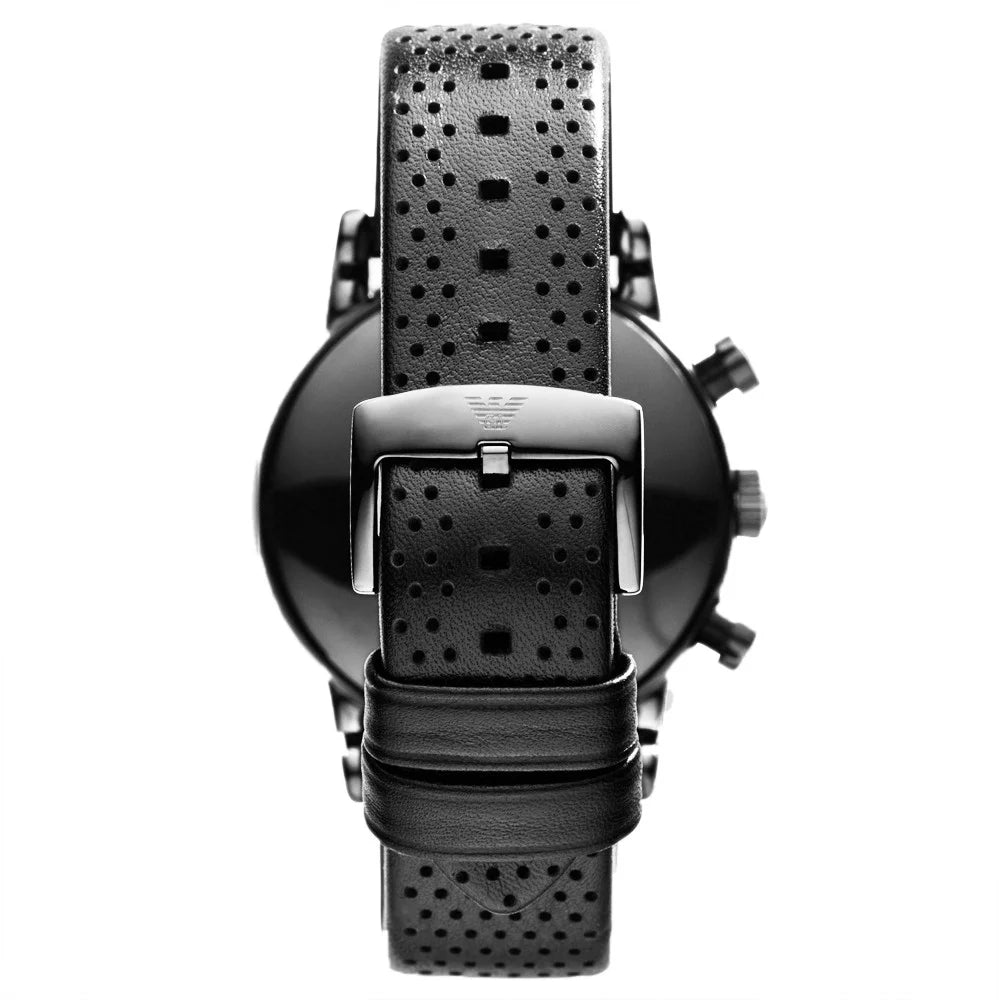 Luigi S Cuir Perforé Noir Watchesmoda